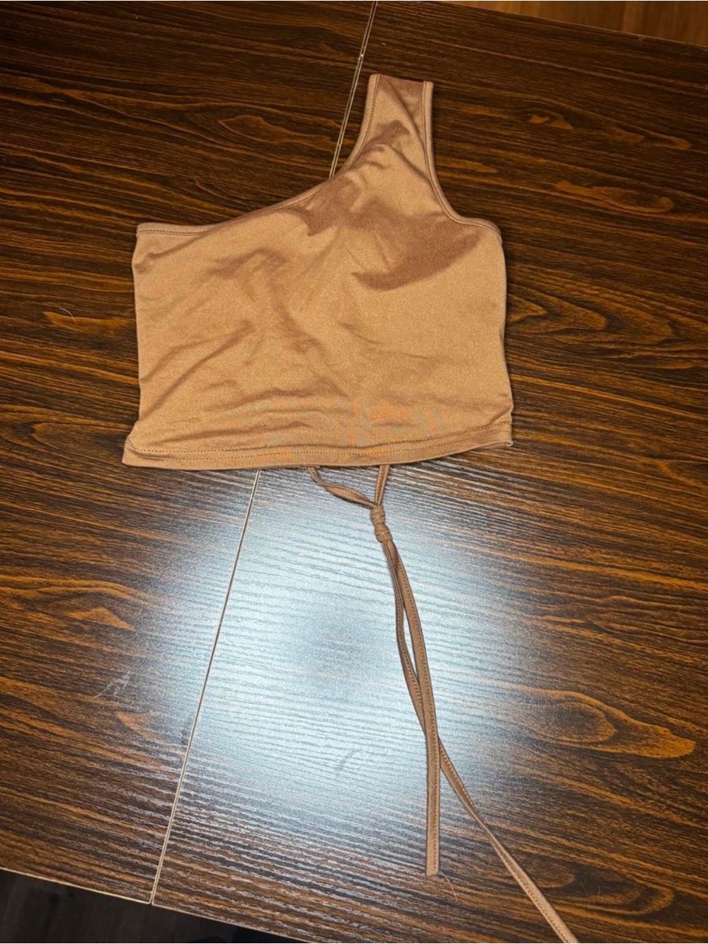 Urban Outfitters One-Shoulder Tan/Brown Crop Top with Side Tie